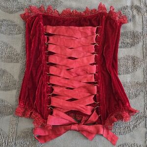 Vintage Red Lace-Up Corset Top